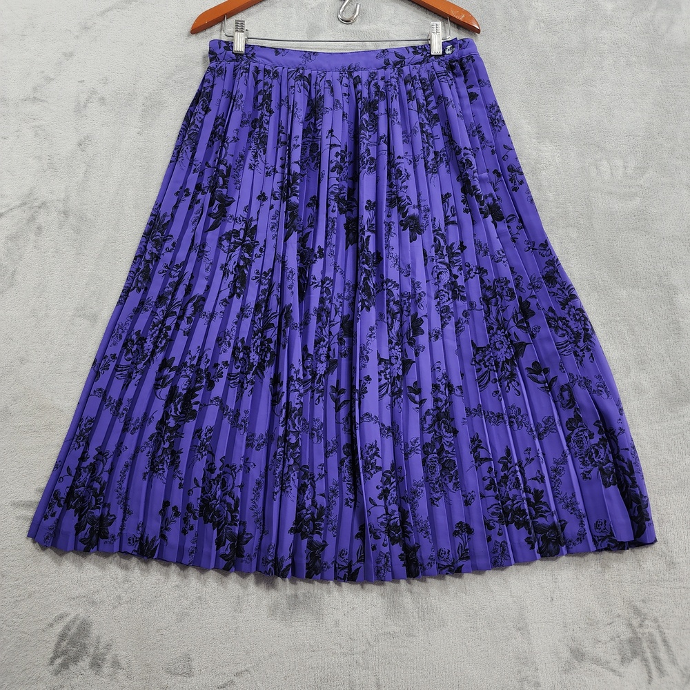 Vintage Laura And Jayne Skirt Womens 14P PETITE Purple Black Floral Pleated Midi
